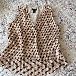 White House Black Market Black and Cream Geometric Blouse